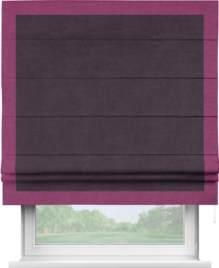 Римская штора «Кортин» для проема, вельвет тёмно-фиолетовый с кантом Чесс