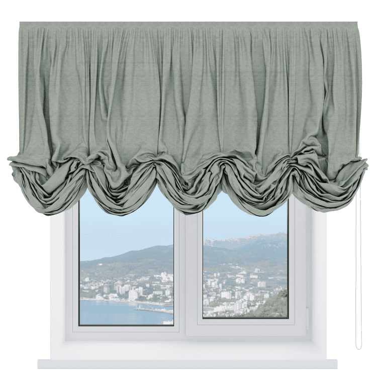 Австрийская штора «Кортин», ткань лён кашемир серо-зелёный